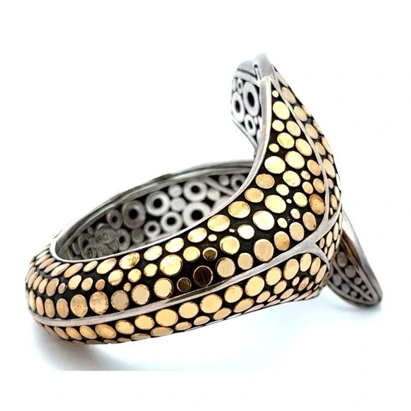 Designer John Hardy 925 Sterling Silver 18k Yellow Gold Ayu Dot Leaf Bracelet